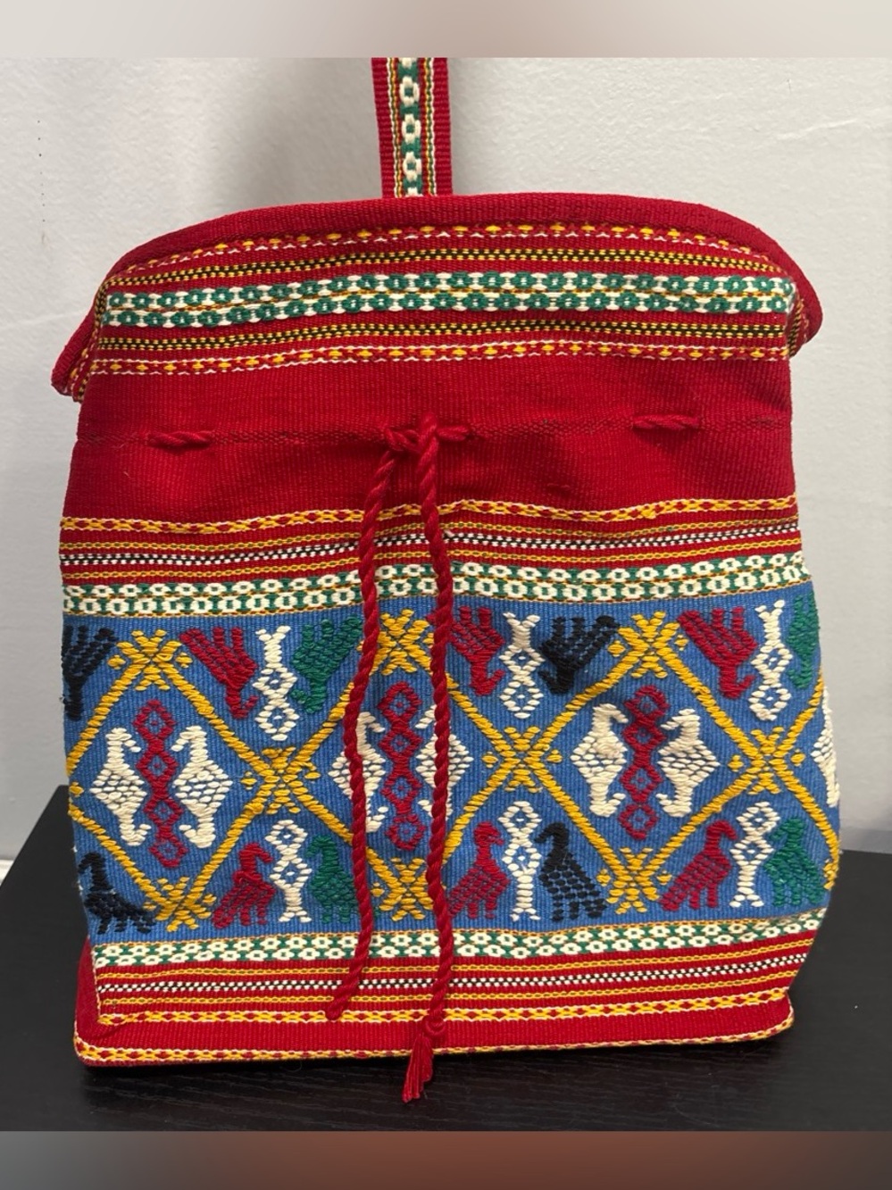 Red Embroidered handwoven Tribal Pattern Hobo Bag one strap colorful